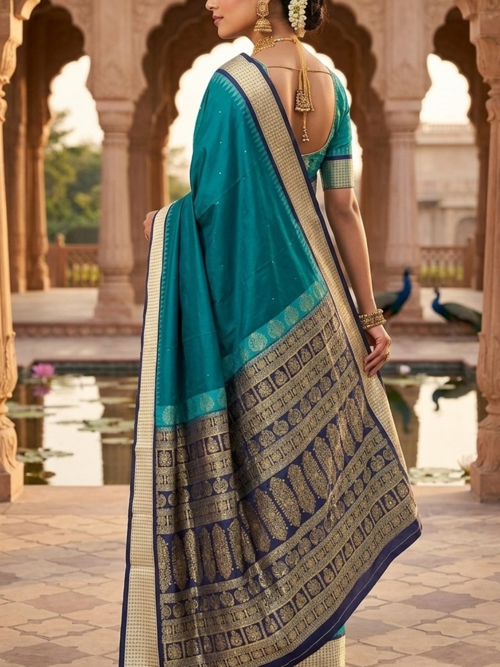 Women Pure Silk Bomkai Saree Odissa Handloom Teal Black Mint Condition